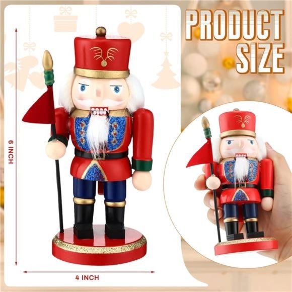4 Pcs |  Decorative Nutcracker  |  6.3 Inches Handmade Wooden Figures Soldier - Picture 5 of 7